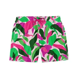 Pinkish Green Beach Wear Sublimation Printing Men Quick Dry Floral Surfing Board Beach Shorts Swim Trunks