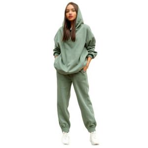 OEM Logo personnalisé de haute qualité 100% coton polaire Jogger femmes survêtement décontracté deux pièces ensemble couleur unie femmes vêtements - Product Image 4