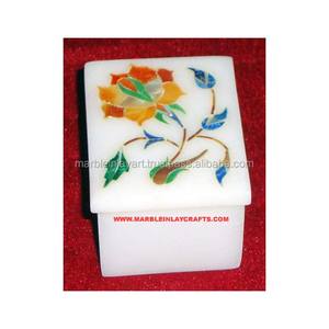 Belle conception d'incrustation florale incrustation de pierre de marbre blanc Makrana meilleure qualité bijoux coffrets cadeaux exportateur - Product Image 1