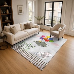 <b>RUGS</b> DEPOT LXDP-0785 Wholesale Grey Silver Ethnic Kilim Digital Printed Machine Washable Chenille Area <b>Rug</b> <b>Non</b> <b>Slip</b> - Product Image 2