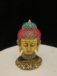 Porte-encens en pierre plaquée or fait à la main pour décoration de la maison, Figurine de visage de bouddha pour décoration de bureau - Product Image 2