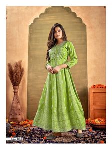 Ensemble Kurtis pour femmes en grande taille, imprimé Jaipuri, broderie, travail Long - Product Image 5