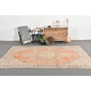 Alfombra de lana Vintage de 5,5x9,5 pies, naranja y Beige, diseño clásico de rayas rectangulares de retazos turcos, Alfombra de látex para pasillo y sala de estar - Product Image 1