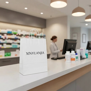 Sac en papier promotionnel personnalisable blanc, imprimé professionnel, découpé avec poignée, pour pharmacie, directement de l'usine au Vietnam - Product Image 3