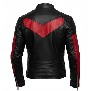 Chaqueta de motorista de piel de cordero genuino para hombre, chaqueta de motocicleta negra y roja con hombros acolchados, chaqueta de cuero de estilo Vintage - Product Image 2