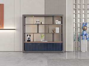 Modern Science LED Display Office Storage Cabinet with Open <b>Shelves</b> and Blue Panel Doors Freestanding Home Office Furniture - Product Image 2