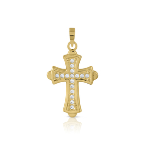Colgante de Cruz de Oro rosa CZ Piedras Hip Hop Encanto religioso Colgante Número chapado en rodio Con perlas de platino CZ Piedras - Product Image 1