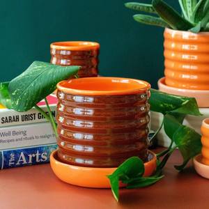 Juego de Macetas de Cerámica Acanaladas Vibrantes con Acabado Brillante, Duraderas, Decorativas para Interiores - Product Image 2