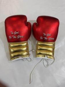 Gants de boxe en cuir PU rouge et or avec logo personnalisé, mitaines d'entraînement à lacets, équipement de combat professionnel - Product Image 4
