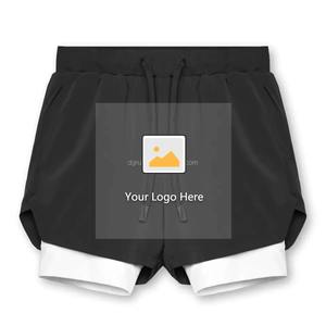 High Quality Sporty Solid 2 in 1 Quick Drying Breathable Mesh <b>Compression</b> Gym Training <b>Shorts</b> for <b>Men</b> - Product Image 6