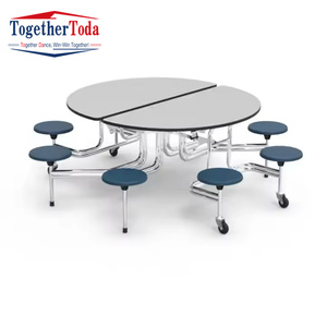 Factory Canteen Furniture School Mobile Dinning Table and Chairs Children Folding Round Stool <strong>Cafeteria</strong> <strong>8</strong> Seats with Casters - Product Image 1