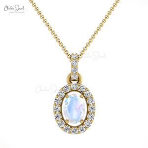 2023 femmes 14K or pur pendentif collier nouvelle vente chaude diamant clouté arc-en-ciel pierre de lune Halo véritable breloques cadeau bijoux - Product Image 2