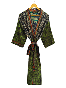 Albornoz de seda Bata de verano Bikini Cover Up Ropa de noche Bata larga, Kimono Sari de seda reciclado vintage indio hecho a mano, - Product Image 2