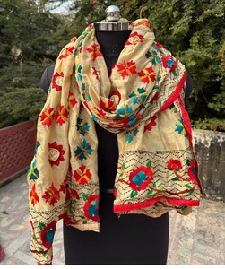 Coton Phulkari fait à la main décontracté été Dupatta broderie florale séchage rapide respirant - Product Image 5