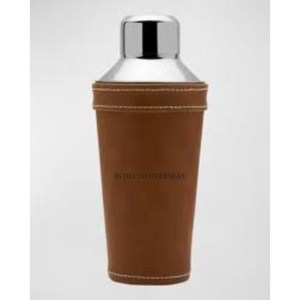 Bouteille de shaker à cocktail de couleur argentée en acier inoxydable pur 100% avec cuir de qualité supérieure recouvert d'un prix impressionnant - Product Image 1