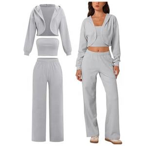 Conjunto de Yoga Elástico de 3 Piezas para Mujer, Leggings de Cintura Alta, Sujetador Deportivo y Chaqueta Ligera - Product Image 4