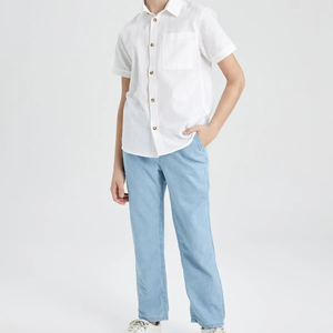 กางเกงยีนส์ทรงแบ็กกี้ของผู้ชายสีฟ้าอ่อน, ผ้าฝ้าย100% ทรงหลวมใส่ได้พอดีมีขากว้างและมีลวดลายพิมพ์ลาย - Product Image 5