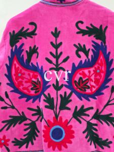 Manteau Bohème en Velours Rose Brodé, Col Mandarin, Manches Longues, Motif Floral Fait Main, Vêtement d'extérieur pour Femme Adulte - Product Image 4