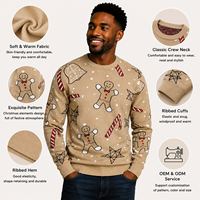 Pull de Noël moche personnalisé avec logo, motif uni pain d'épices et canne à sucre, unisexe, manches classiques, tricot festif