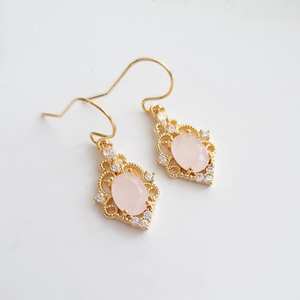 Rose Quartz Oval Charm Huggie Hoop 925 Silver Gold Plated Earrings Vintage Style Earrings Gift for Her Quartz Earrings - Product Image 3