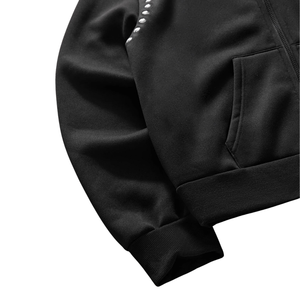Veste à capuche zippée noire pour homme, design strass, doublure polaire, coupe oversize, streetwear décontracté, vêtement d'extérieur hiver, mode, chaude - Product Image 4