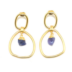 Pendientes de Tanzanita Natural de Moda Real, Forma Irregular, Engaste de Bisel Chapado en Oro de 24k, Joyería Ligera de Latón para Mujer - Product Image 1