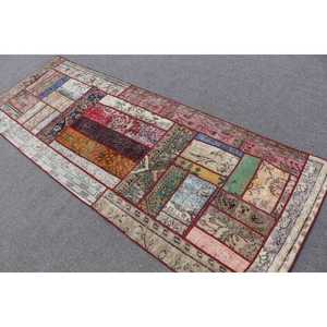 3.1x8.7 ft Rug, Turkish Vintage Rug, <b>Red</b> Patchwork <b>Wool</b> Rug - Product Image 4