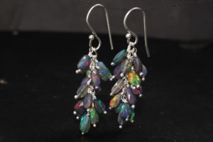 Women's 925 Sterling Silver Yellow <b>Gold</b> Filled Birthstone <b>Earrings</b> Natural <b>Black</b> Opal Beaded Cluster Elegant Wedding Party - Product Image 4