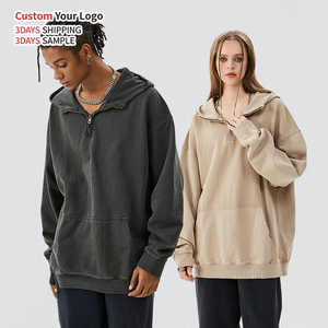 Sudadera con capucha de invierno de algodón 100% de 450GSM, forro polar, con cremallera de 1/4, oversize, unisex, estilo urbano, vintage, lisa, personalizable, bordada, al por mayor - Product Image 4