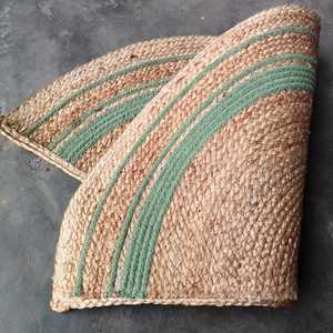 พรมถักลายครึ่งวงกลม DIVTIK DECOR ทำจากปอกระเจาและผ้าฝ้าย ดีไซน์ดอกไม้ทันสมัย สีเขียว ผลิตด้วยเครื่องจักร เป็นมิตรกับสิ่งแวดล้อม ไม่ลื่น ขนสั้น - Product Image 3