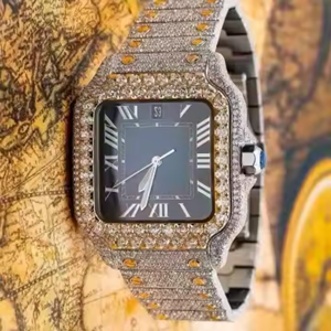 Hip Hop de lujo automático mecánico de acero inoxidable relojes Moissanite Diamante tachonado hecho a mano cuadrado de cristal cuadrado de moda - Product Image 6