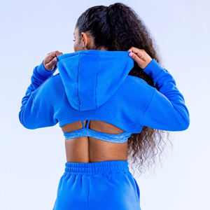 Sudadera Corta de Punto con Capucha, Espalda Descubierta, Estilo Urbano, Impresión Digital, Primavera, 100% Algodón, para Mujer - Product Image 2