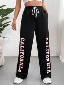 Pantalon large taille haute pour femme, couleur unie, décontracté, coupe droite - Product Image 5