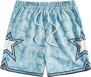 Pantalones Cortos de Baloncesto de Malla Azul Claro Personalizados, Paneles de Estrellas, Transpirables, Antibacterianos, Protección UV, Ropa Deportiva para Hombre, Ropa de Gimnasio y Calle - Product Image 1