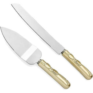 Ensemble 3 pièces serveur de gâteau et couteau en acier inoxydable plaqué or haute vente avec poignée gravée pour Restaurant Home Festival Party - Product Image 2