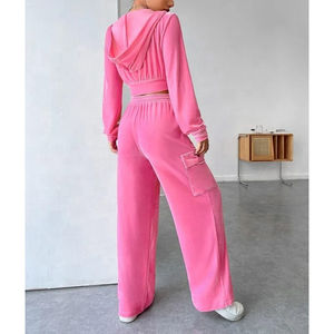 2025 Vintage ácido lavado 100% algodón Mujer peso pesado pantalones de chándal conjunto Delgado pierna recta 2 piezas Tops cortos personalizado sólido - Product Image 3