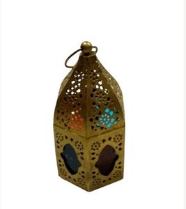 Farol Marroquí de Metal con Recortes, Portavelas Decorativo, Mini Jarra con Panel de Vidrio, Lámpara Colgante para Hogar y Patio - Product Image 2