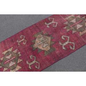 Herki Rug, 2.9x10.2 ft Turkish Rug, <b>Red</b> Plants & trees Rug <b>Wool</b> - Product Image 4