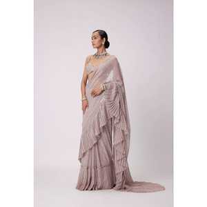 Ra mắt mới Bollywood superhit thiết kế Sequins Đè Bẹp xếp li Saree vải Faux <span class=keywords><strong>georgette</strong></span> - Product Image 1