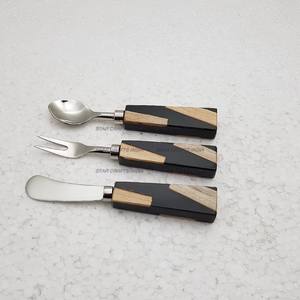 Designer Unique Wood Handle Cheese Set Cake Server Cutlery Spoon <b>Fork</b> Knife Tableware Cake Server Dinner Set - Product Image 3