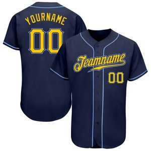 Camiseta de béisbol auténtica dorada y azul marino personalizada más vendida, conjunto de ropa de equipo personalizada transpirable de talla grande - Product Image 5