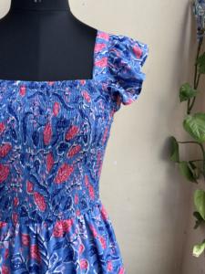 Vintage Indian Cotton <b>Long</b> <b>Gown</b> Hand Block Printed Floral <b>Dress</b> with Square Collar Floor-Length Tunics - Product Image 3