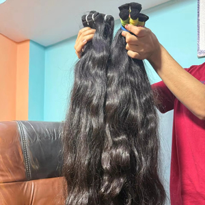 Venta al por mayor 100% extensiones de cabello humano virgen de templo indio crudo sin procesar natural sedoso ondulado cutícula alineada donante único - Product Image 1