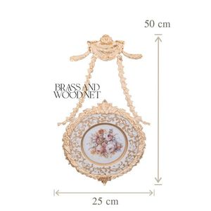 Marco de pared redondo en latón dorado con borde floral adornado diseño colgante de cinta decorativa para decoración del hogar de lujo - Product Image 4