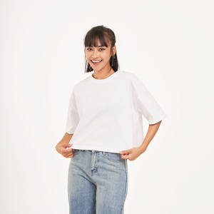 2024 ODM เสื้อครอป XS สำหรับผู้หญิง, เสื้อ100% สั้นคอกลมคอกลมลำลองระบายอากาศได้ดีผ้าคอตตอน - Product Image 1