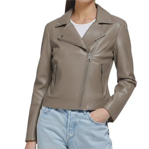 Chaqueta de Cuero con Cuello Alto y Cierre de Cremallera, Diseño Personalizado, Color Sólido, Teñido Liso, Nuevo Estilo, Chaqueta de Invierno para Mujer, Tejido Genuino - Product Image 6