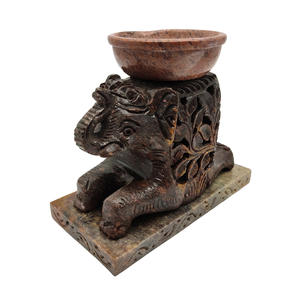 Top Quality Of Pure Soapstone Sitting Pose <b>Elephant</b> And Leaf Carved Designs Natural Color Of Aroma Oil Warmer In <b>Elephant</b> Shape - Product Image 1