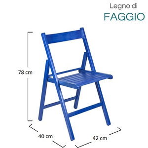 6 sedie pieghevoli in legno di faggio blu 42x40x78 cm per eventi domestici in giardino - Product Image 2