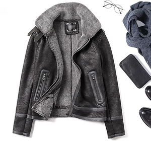 Nouvelle usine fabrication de bonne qualité hiver nouveautés vêtements pour hommes veste en cuir épais col en fausse fourrure manteau chaud coupe-vent - Product Image 6