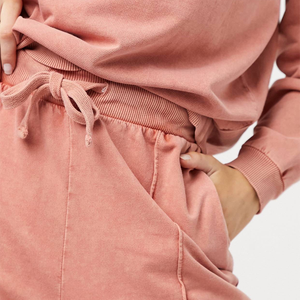 Chándal de lavado ácido personalizado de alta calidad 100% algodón Stone Wash Vintage Sudadera con capucha y pantalones de chándal Jogger Set para mujer - Product Image 6